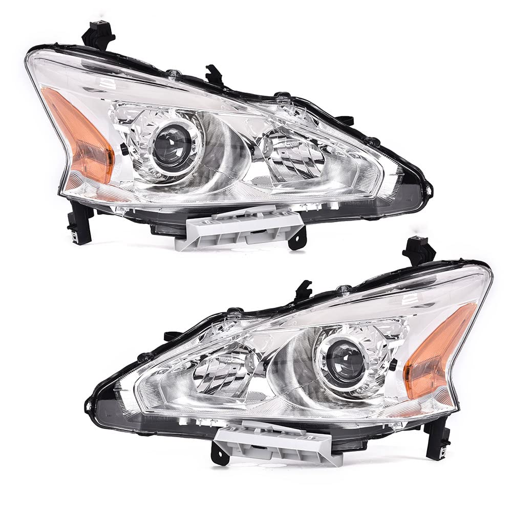 G-PLUS Headlights Compatible With 2013 2014 2015 Nissan Altima 4-Door Sedan Factory Style Automotive Halogen Model Headlamps (Clear Lens Chrome Housing Amber Reflector),faros delanteros