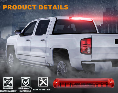 G-PLUS LED Third Brake Light Compatible With 1999-2006 Chevy Silverado/GMC Sierra 1500 2500 3500,3RD Cargo LED Tail Stop Lamps Red lens Black Housing