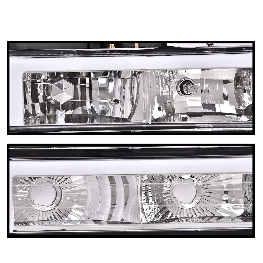 G-PLUS LED DRL headlights, Compatible with 1994 1995 1996 1997 1998 1999 GMC C1500 K1500 Yukon bumper Headlamp, Clear lens Chrome Housing Clear Reflector
