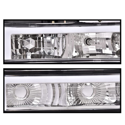 G-PLUS LED DRL headlights, Compatible with 1994 1995 1996 1997 1998 1999 GMC C1500 K1500 Yukon bumper Headlamp, Clear lens Chrome Housing Clear Reflector