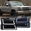 G-PLUS LED DRL headlights Headlamps, Compatible with 2003 2004 2005 2006 Chevy Silverado 1500/1500 HD/2500 HD/3500, Smoky Lens Black Housing Clear Reflector,faros delanteros