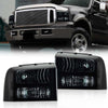 G-PLUS Headlights Assembly, Compatible with 2005 2006 2007 Ford F250 F350 Super Duty Bumper Headlamps,Smoky Lens Black Housing Clear Reflector,Left & Right faros delanteros