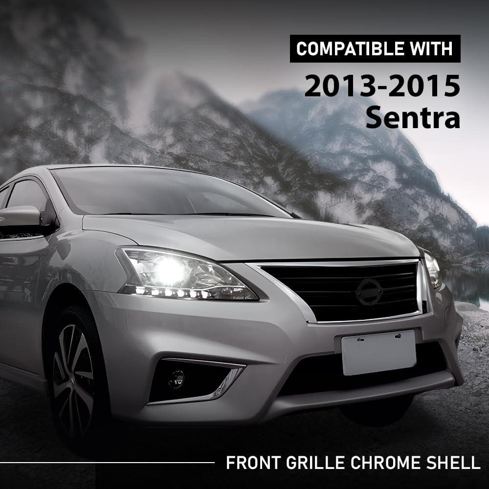 G-PLUS Front Bumper Upper Grille w/Insert Compatible with Nissan Sentra SR 2013-2015 Chrome Shell Grill Inserts 623103RM0A NI1200253
