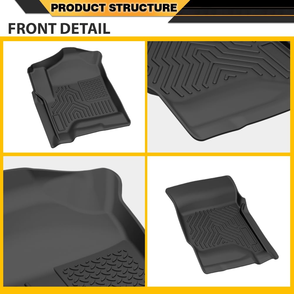 TPE Floor Mats Cargo Liners 3PCS, Compatible with Chevy Silverado/GMC Sierra 1500 2500HD 3500HD Crew Cab 2014-2019, 1st & 2nd Row, Floor Liner All Weather Full Cover Protection