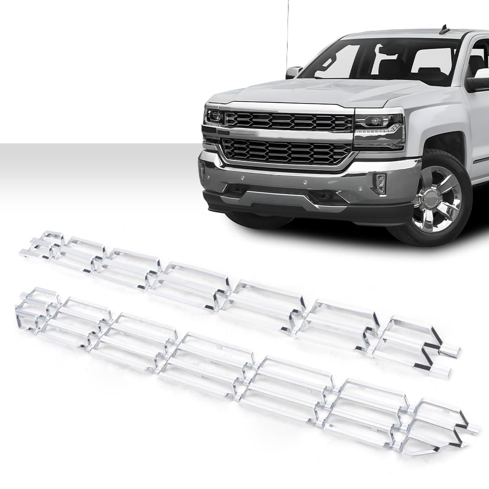 G-PLUS Grille Insert, Compatible with Chevy Silverado 1500 2016 2017 2018 Chrome Grille Kit Snap On(Sliver)