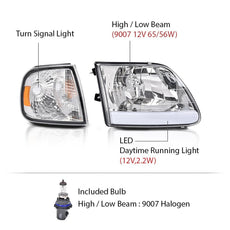G-PLUS LED DRL Strip Headlights for Ford Expedition F150 F250 Clear Chrome Side View