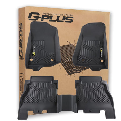 G-PLUS Floor Mats Compatible with 2018-2024 Jeep Wrangler JL Unlimited 4 Door Only (Not Fit for JK or 4XE) TPE All Weather Full Cover Protection 3 Piece,Black Floor Liners
