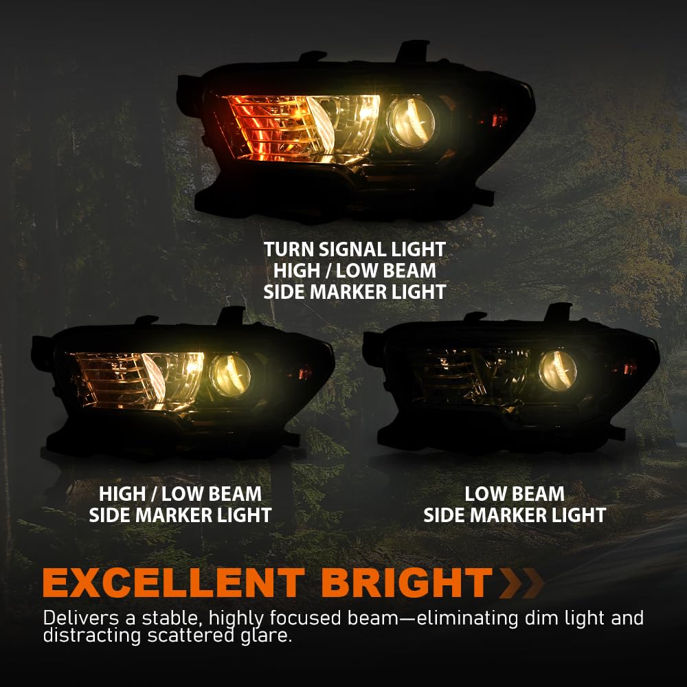 G-PLUS Headlight Assembly Left and Right Side w/o LED Daytime Running Compatible with Toyota Tacoma 2016-2017 OEM Fit Standard 2 PCS White