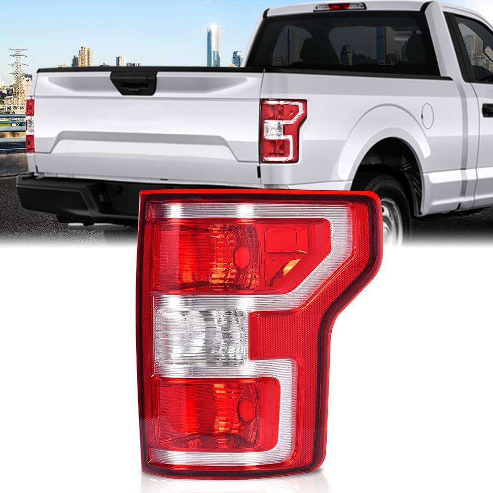 G-PLUS Rear Tail Light Compatible with 2018 2019 2020 Ford F150,Left Driver Tail Lamp W/o Bulbs & Wiring Harness,Red Lens Chrome Housing Luces Traseras JL3Z13404H, FO2801265 Rear Brake Lamps Assembly
