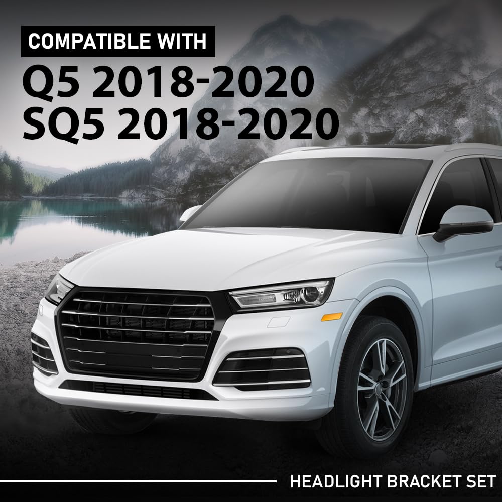 G-PLUS Pair Front Headlight Brackets, Compatible with Audi Q5 SQ5 2018 2019 2020, Headlamp Support Left Driver & Right Passenger Side 2PCS, 80A805608, 80A805607