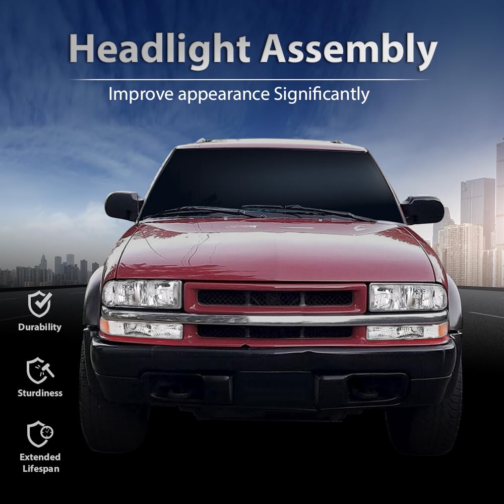 G-PLUS Headlights Corner Bumper Turn Signal w/o Bulbs Fit Chevy Blazer 1998-2005 / Fits Chevy S10 Pickup 1998-2004 Clear Lens Chrome Housing Amber Reflector Bumper Headlamps,faros delanteros Assembly
