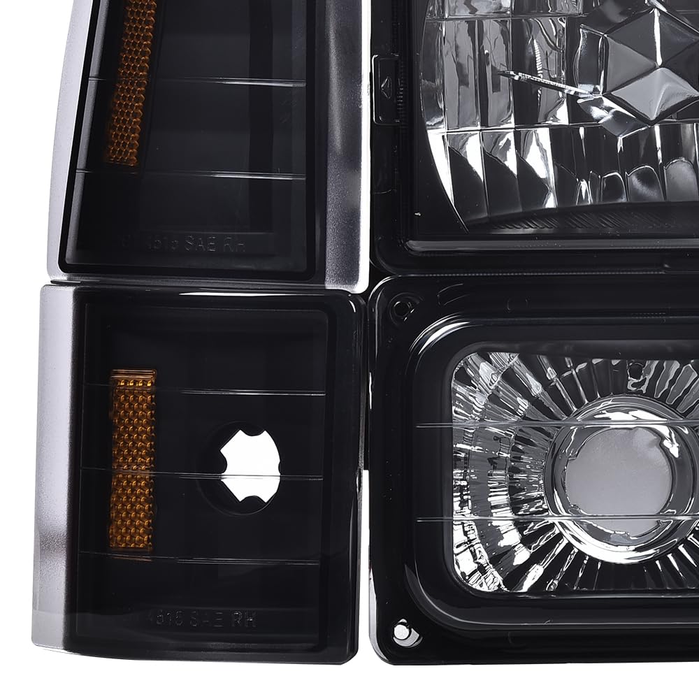 G-PLUS Headlights Assembly, Fit GMC C1500 K1500 Yukon 1994-1999 Bumper Headlamps, Smoky Lens Black Housing Amber Reflector