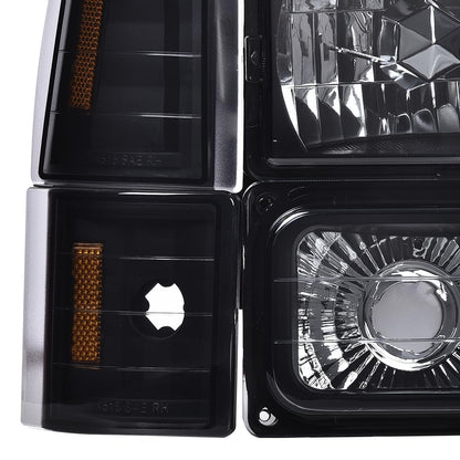 G-PLUS Headlights Assembly w/Bulbs Fit Chevy Suburban C1500 C2500 K1500 K2500 1994-1999, Fit GMC C2500 K2500 1994-2000, Left & Right Headlamps Assembly, Smoky Lens Black Housing Amber Reflector