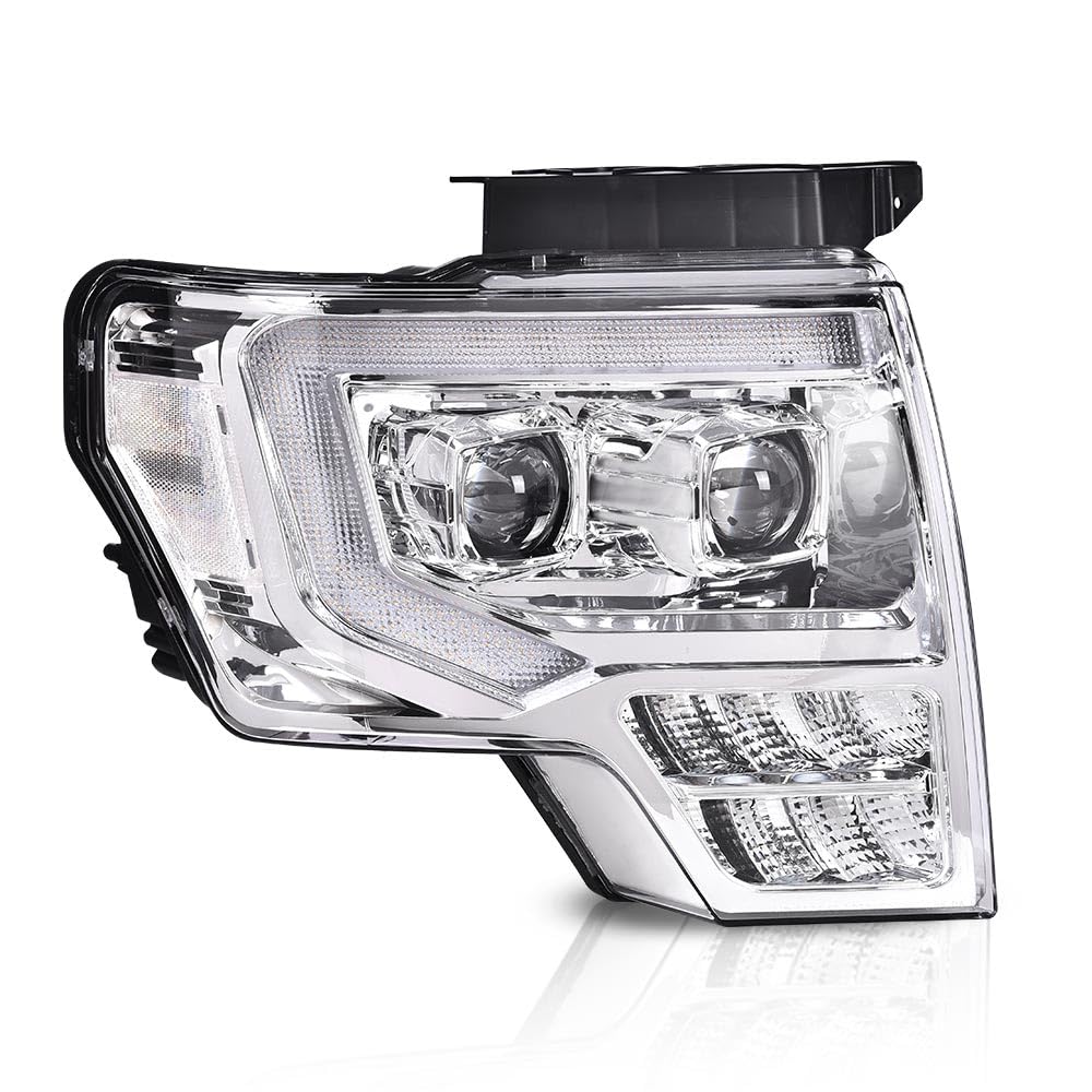 G-PLUS LED Tube Headlights Assembly & Rear Tail Lights Compatible with Ford F150 2009 2010 2011 2012 2013 2014 (Clear Lens Chrome Housing Headlights + Tail lights)