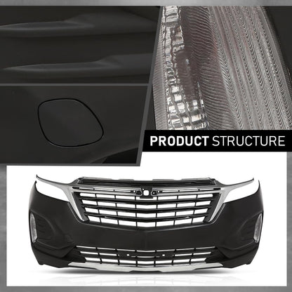 G-PLUS Front Upper + Lower Bumper Cover + Grills + Skid Plate + Fog Light + Tow Hook Compatible with Chevy Equinox 2022 2023 Front Bumper Cover Kit Grilles, Black