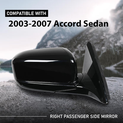 G-PLUS Power Mirror Right Passenger Side Compatible with Honda Accord 4-Door 2003-2007 Manual Folding 3-Pin HO1321152 76200SDAA13ZA Glossy Black