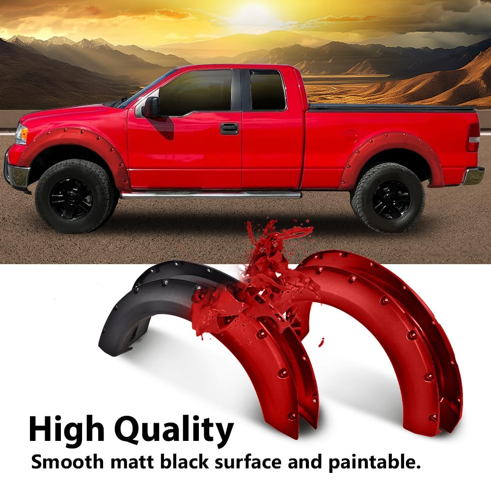 G-PLUS Pocket Riveted Fender Flares Compatible with 2004-2008 Ford F150 Styleside with 66.0"/67.0"/78.0"/96.0" Bed (Not Fit Heritage Models), Fit 07-08 Lincoln Mark LT with 67.0"/78.0" Bed Textured