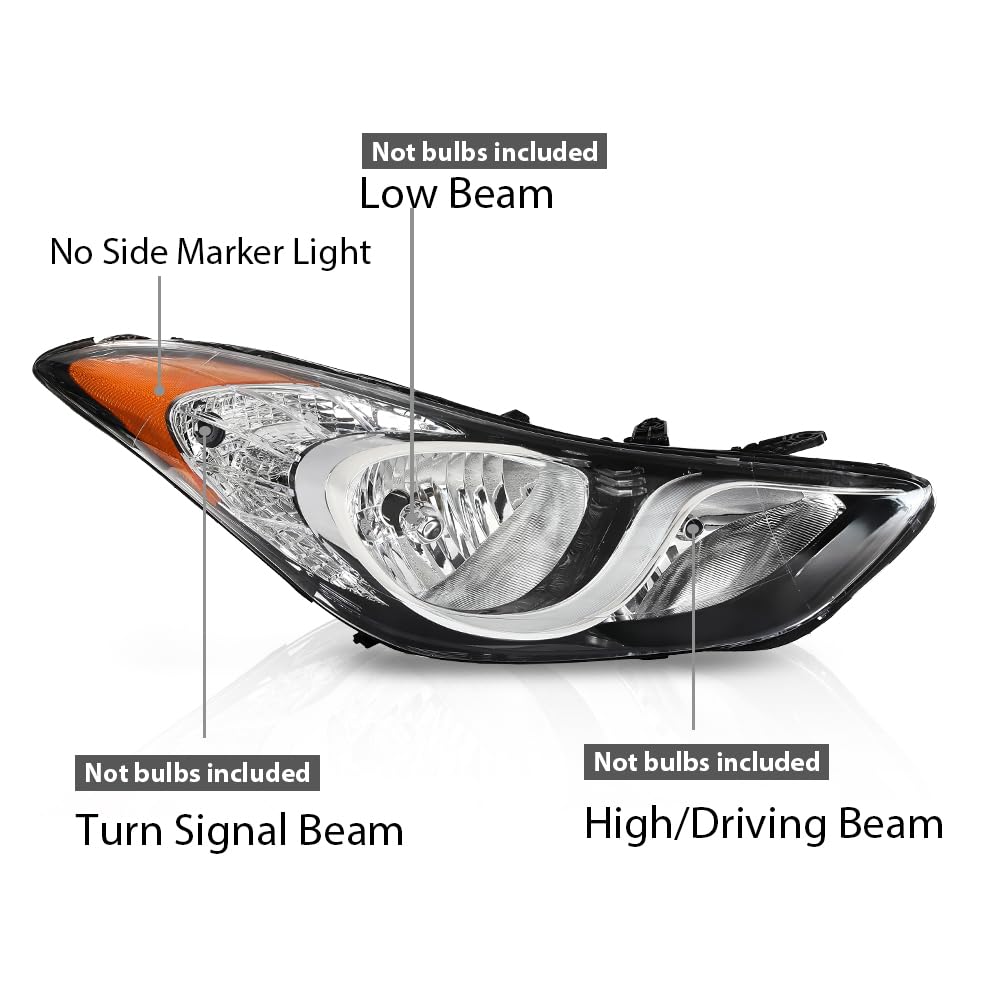 G-PLUS Headlights Assembly Front Headlamp Right Side Compatible with Elantra 2011-2013 Sedan Clear Lens Chrome Housing Amber Reflector 921023Y000 Bumper Headlamps,faros delanteros