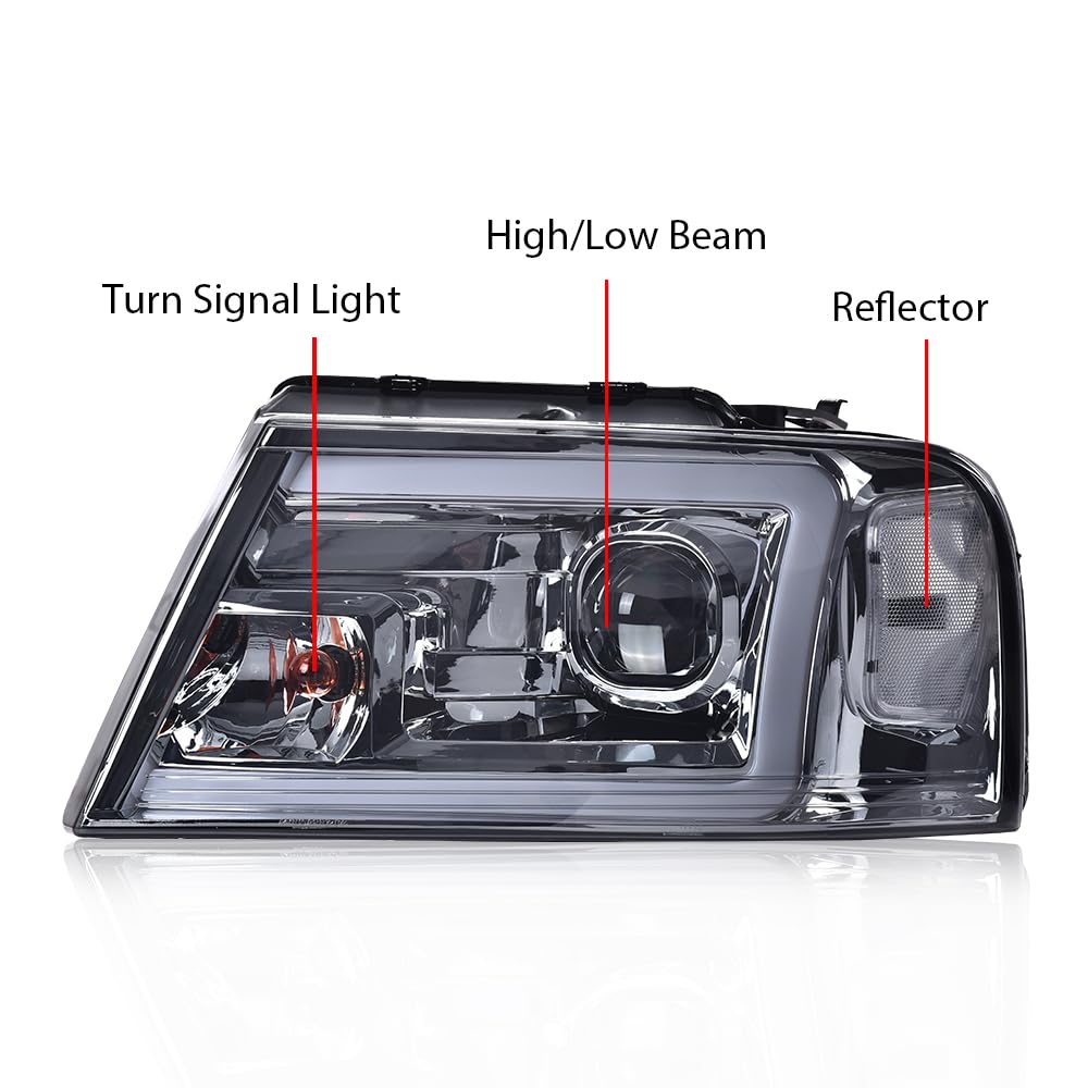G-PLUS LED DRL Headlights Fit Ford F150 2004-2008,Fit Lincoln Mark Lt 2006-2008(NOT Fit 04 F150 Heritage/Flareside Beds), Headlamps Assembly,Smoky Lens Chrome Housing Clear Reflector