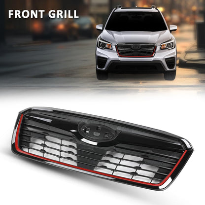 G-PLUS Front Grill w/Camera Hole Gloss Black w/Red Line Compatible with Subaru Forester 2019-2021 91121SJ040