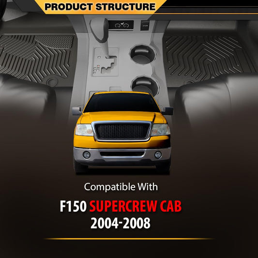 G-PLUS Floor Mats Cargo Liners,Compatible with Ford F150 Super Crew Cab 2004 2005 2006 2007 2008, 1st & 2nd Row, alfombras para carro,3PCS TPE Floor Liner All Weather Full Cover Protection