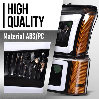 G-PLUS LED DRL Headlights Assembly & Tail Lights Fit Chevy Silverado 1500 1500 HD 2500 2500 HD 2003-2006, Clear Lens Black Housing Amber Reflector Headlamps Assembly Red Taillights