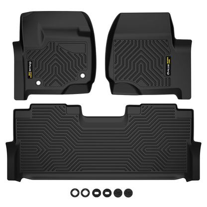 G-PLUS TPE Floor Mats Compatible with Ford F250 F350 F450 2017-2024 Super Duty Crew Cab w/Under Seat Storage Floor Liners All Weather Full Cover Protection 1st & 2nd Row Black Cargo Liner