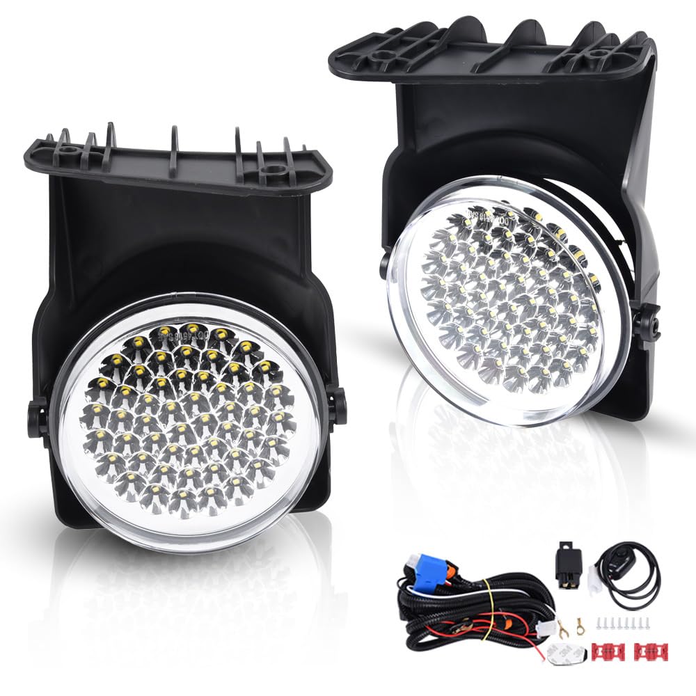 G-PLUS White Full LED Fog Lights Lamp with Switch/Bulbs/wiring harness Compatible with GMC Sierra 2003-2007 Pickup Truck Clear Lens Bumper Fog Light Kit