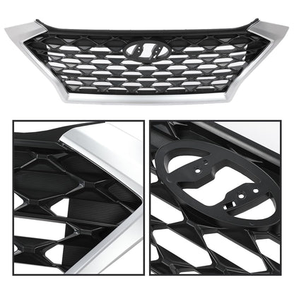 G-PLUS Front Upper Bumper Grille Chrome Gray & Black w/Black accents Compatible with Hyundai Tucson 2019 2020 2021 (For Models without Front Camera) HY1200225 86350D3500 86350-D3500