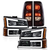 G-PLUS LED DRL Headlights Assembly + Tail Lights Fit Chevy Silverado 1500 1500 HD 2500 2500 HD 2003-2006, Clear Lens Chrome Housing Amber Reflector Headlamps Assembly Dark Red Taillights