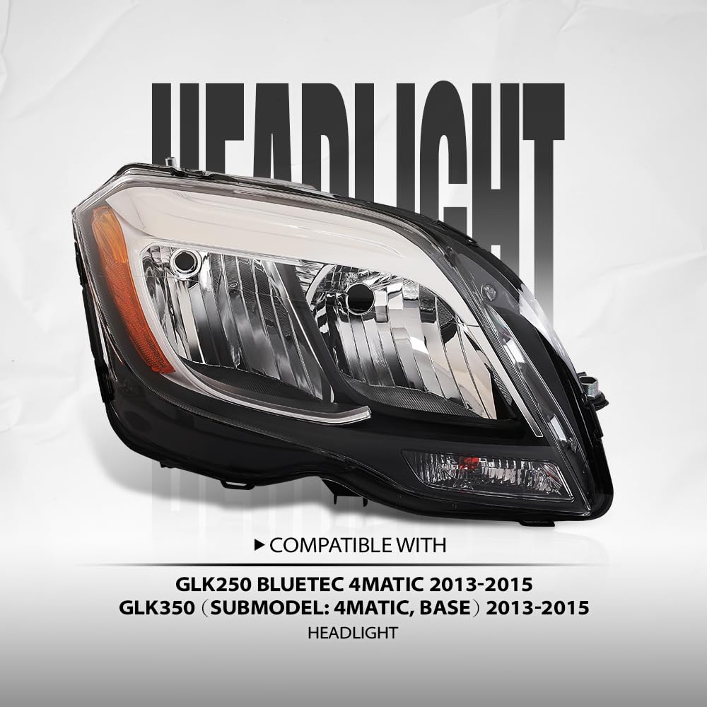 G-PLUS Halogen Headlight Passenger Side Right Compatible with Benz GLK250 Bluetec 4Matic 2013 2014 2015, Fit Benz GLK350 (submodel: 4Matic, Base) 2013-2015 2048204239, MB2503203 Black