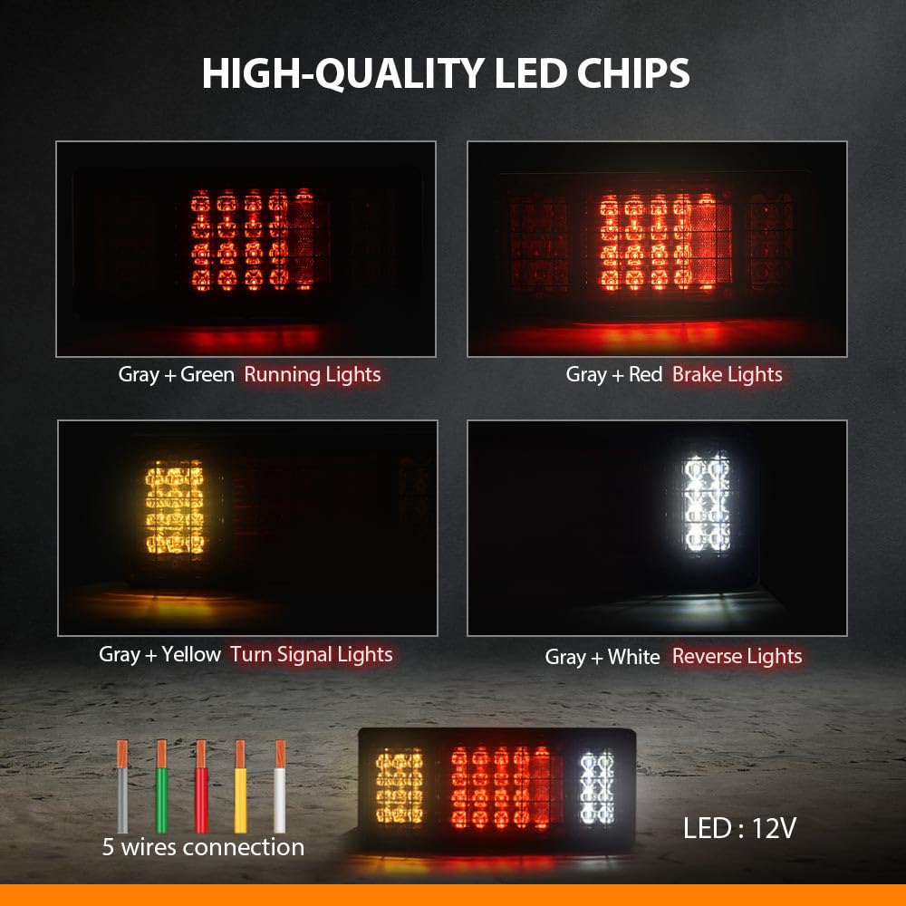 G-PLUS 2pcs 40 LED Tail Turn Signal Brake Reverse Running Lights Universal Compatible with Pickup RV Trailers Trucks Camper Boat Vans Tail lights Rear Brake Lamps Assembly Luces Traseras