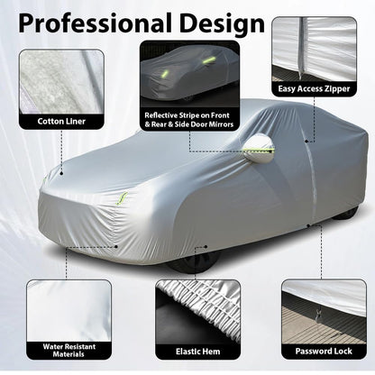 Car Cover Waterproof All Weather For Universal SUV,Full Exterior Cover with Door Zipper and Cotton Lining,Outdoor Rain Sun Snow UV Protection, Indoor Dust and Scratch Resistant YL (187*75*69 inch)
