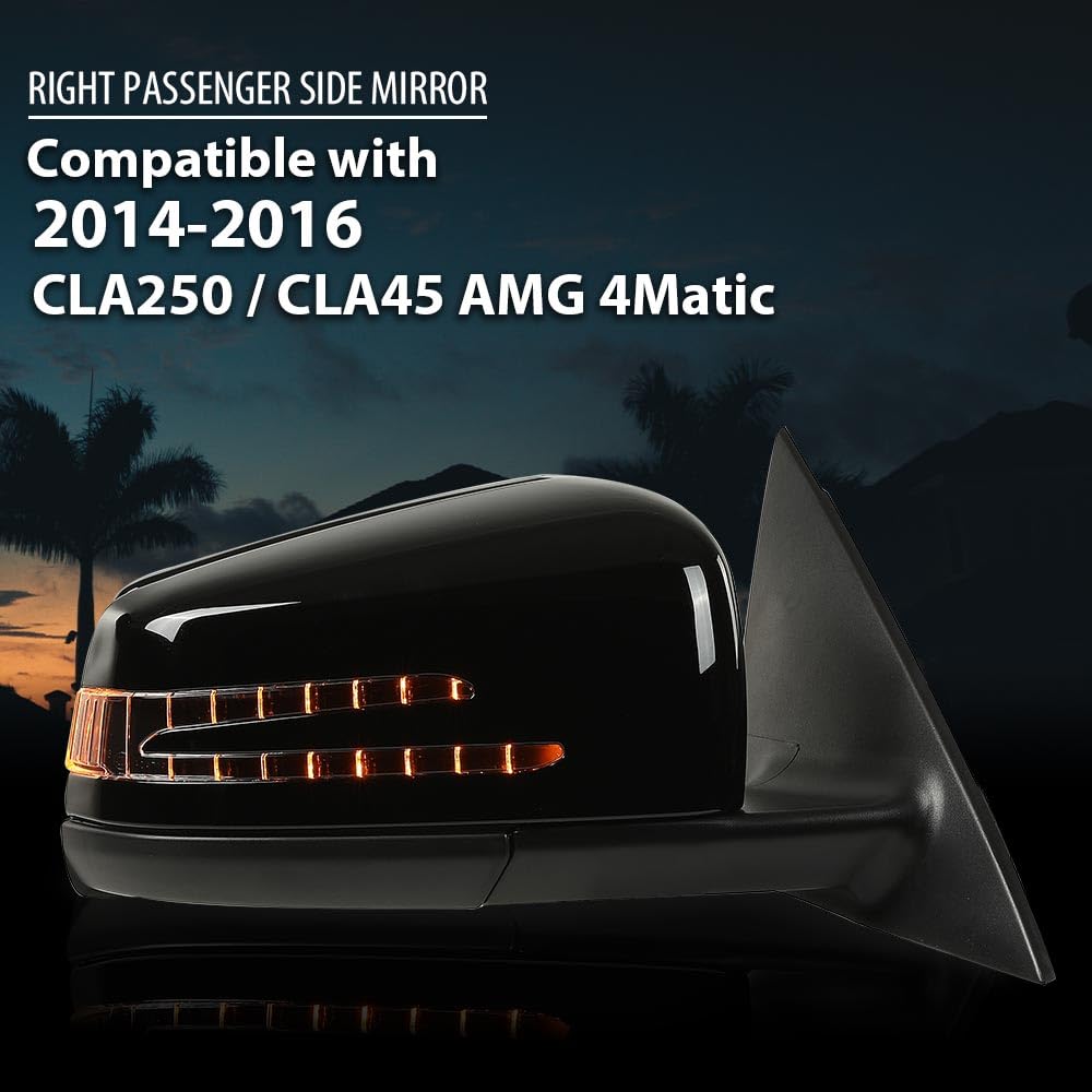 G-PLUS Side Mirror Heated w/Memory Puddle Light Right Passenger Side Compatible with Benz CLA250 (submodel: 4Matic, Base) 2014-2016/Fit Benz CLA45 AMG 4Matic 2014-2016 1178101076 Glossy Black