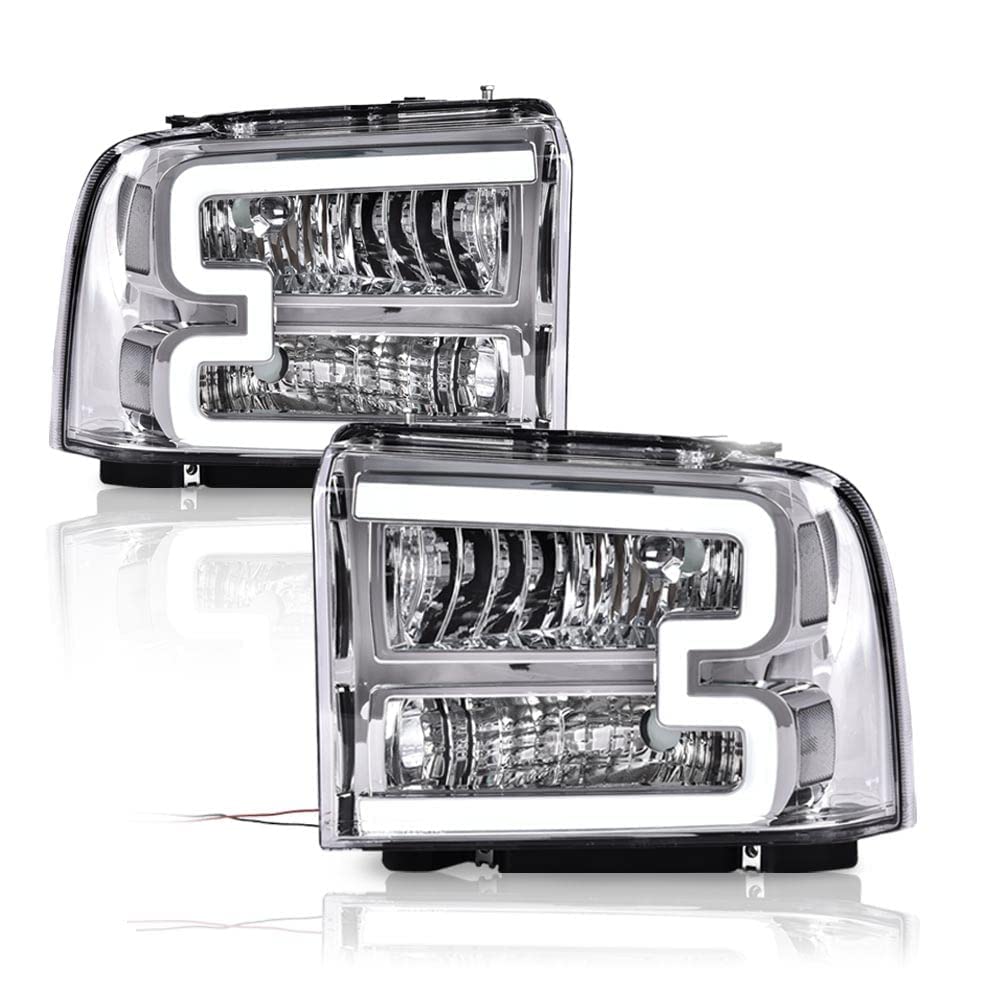 G-PLUS LED DRL Headlights, Compatible with Ford F250 F350 F450 F550 Super Duty 2005 2006 2007 Bumper Headlamps, Clear Lens Chrome Housing Clear Reflector,faros delanteros