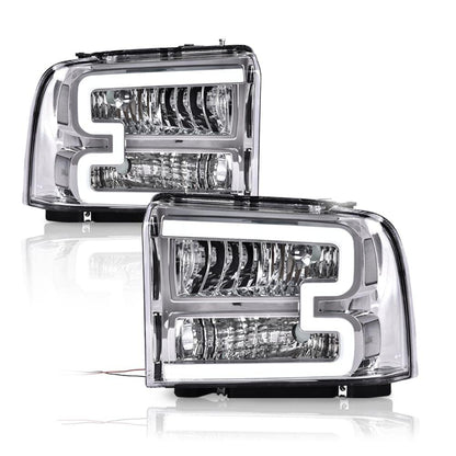 G-PLUS LED DRL Headlights, Compatible with Ford F250 F350 F450 F550 Super Duty 2005 2006 2007 Bumper Headlamps, Clear Lens Chrome Housing Clear Reflector,faros delanteros