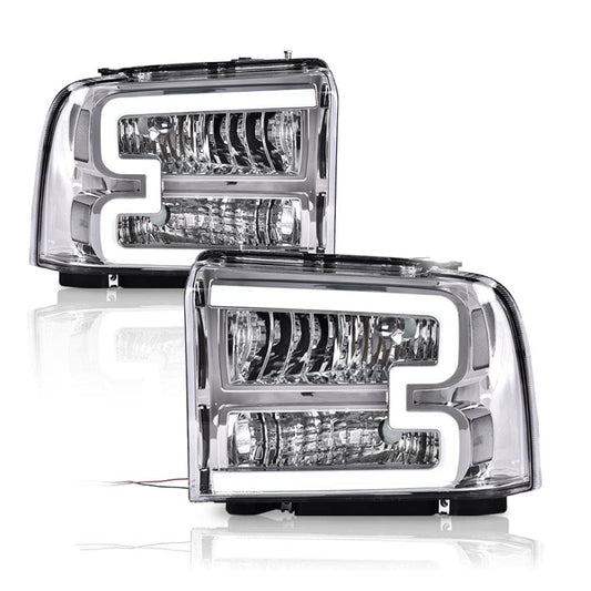 G-PLUS LED DRL Headlights, Compatible with Ford F250 F350 F450 F550 Super Duty 2005 2006 2007 Bumper Headlamps, Clear Lens Chrome Housing Clear Reflector,faros delanteros