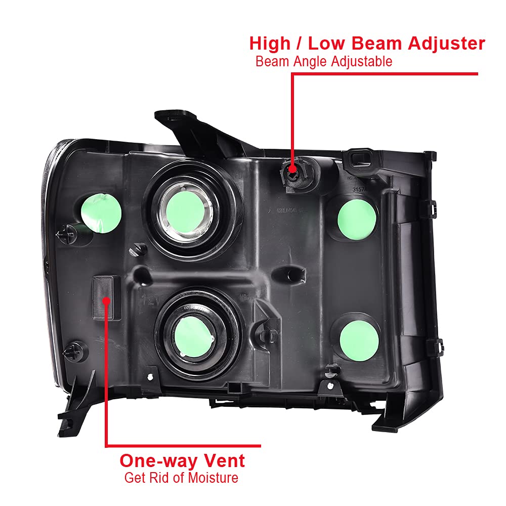 G-PLUS Headlights Assembly Compatible with GMC Sierra 1500 2007-2013 /Fit for GMC Sierra 2500HD 3500HD 2007-2014 Headlamps Left and Right Side Smoky Lens Black Housing Amber Reflector,faros delanteros