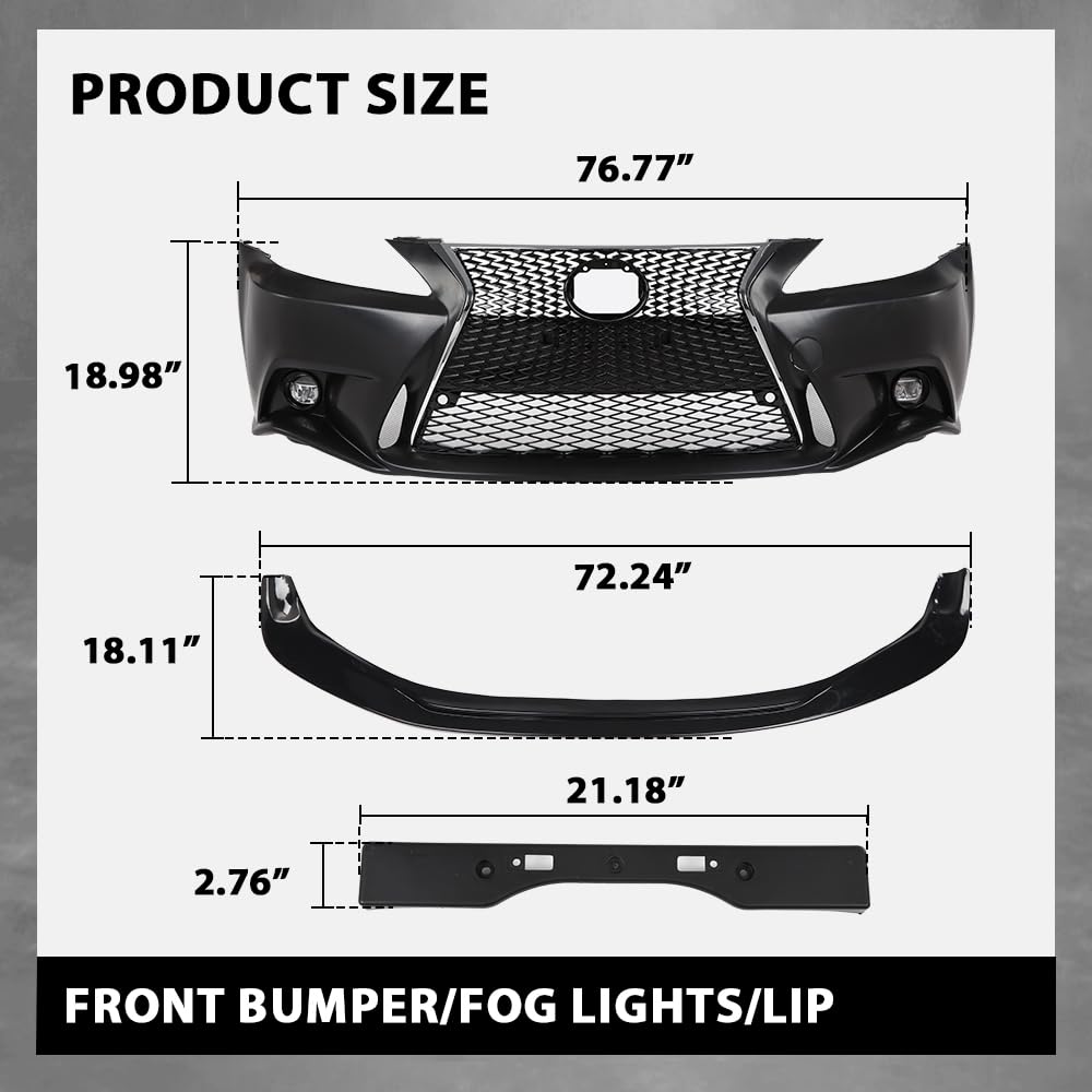 G-PLUS Black Lexus IS Front Bumper Kit + Lip + Plate (2006-2013 LX IS IS250 IS350 & 14+ F-Sport)
