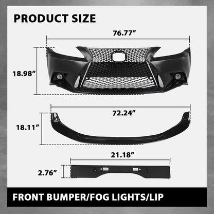 G-PLUS Black Lexus IS Front Bumper Kit + Lip + Plate (2006-2013 LX IS IS250 IS350 & 14+ F-Sport)