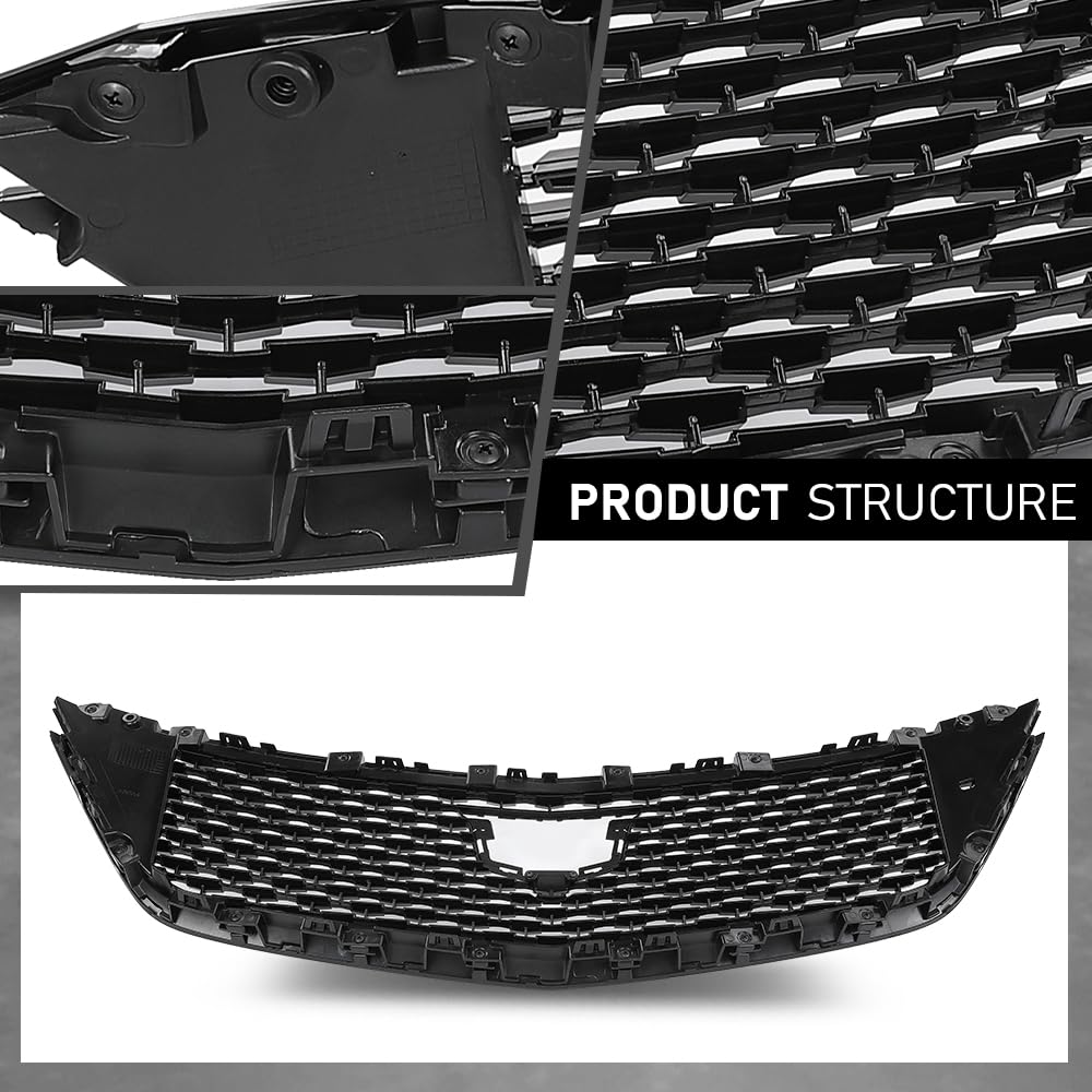 G-PLUS Front Bumper Hood Grille Grill Mesh Compatible with Cadillac CT5 2020-2023 Gloss Black