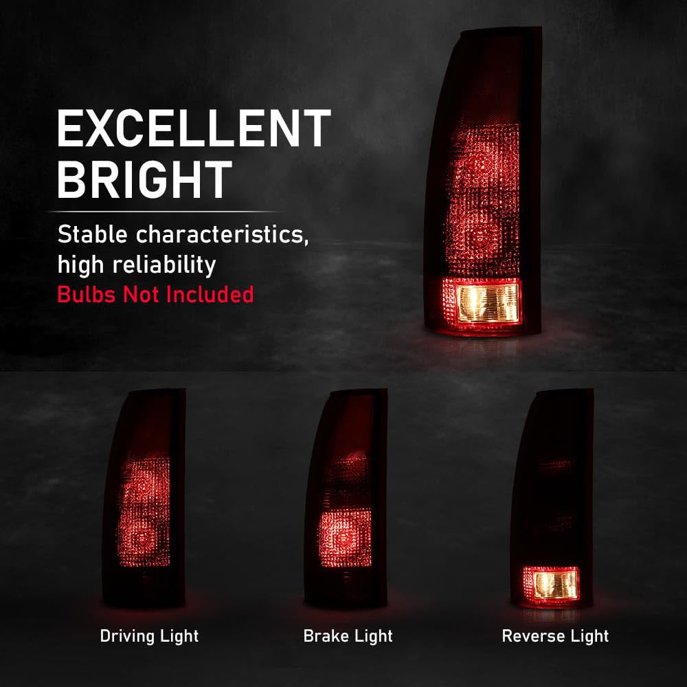 G-PLUS Tail Lights Assembly Rear Brake Lamp Pair w/o Connector Circuit & Bulb Compatible with Chevy GMC Silverado Sierra C/K 1500 2500 3500 1988-1999 GM2800104 Luces Traseras