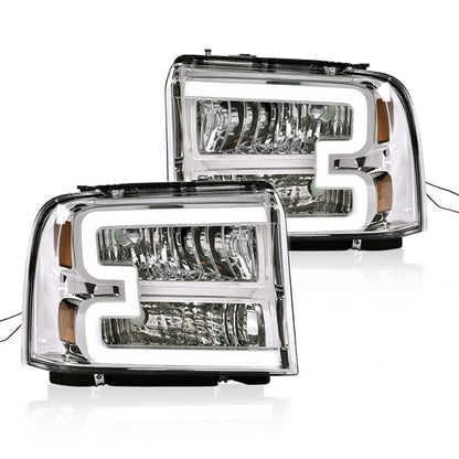 G-PLUS LED DRL Headlights, Compatible with 2005 2006 2007 Ford F250 F350 F450 F550 Super Duty Bumper Headlamps, Clear Lens Chrome Housing Amber Reflector