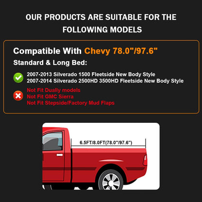 G-PLUS 4PCS Fender Flares, Compatible with Chevy Silverado 1500 2007-2013/ Fit Silverado 2500HD 3500HD 2007-2014, 78.0"/97.6" Long Bed, Not fit dually models [Not Fit Gmc Sierra]