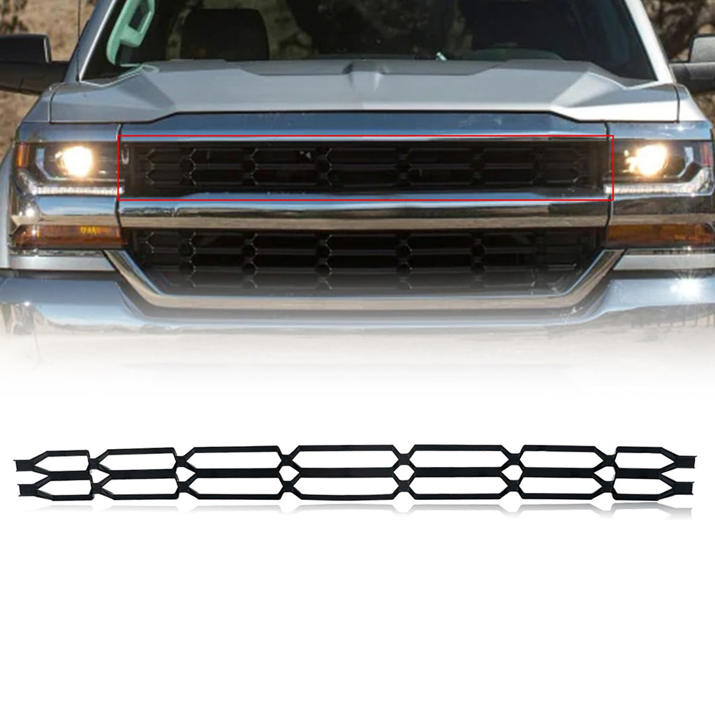 G-PLUS Front Upper Chrome Grille Insert Snap On Compatible with Chevy Silverado 1500 2016 2017 2018