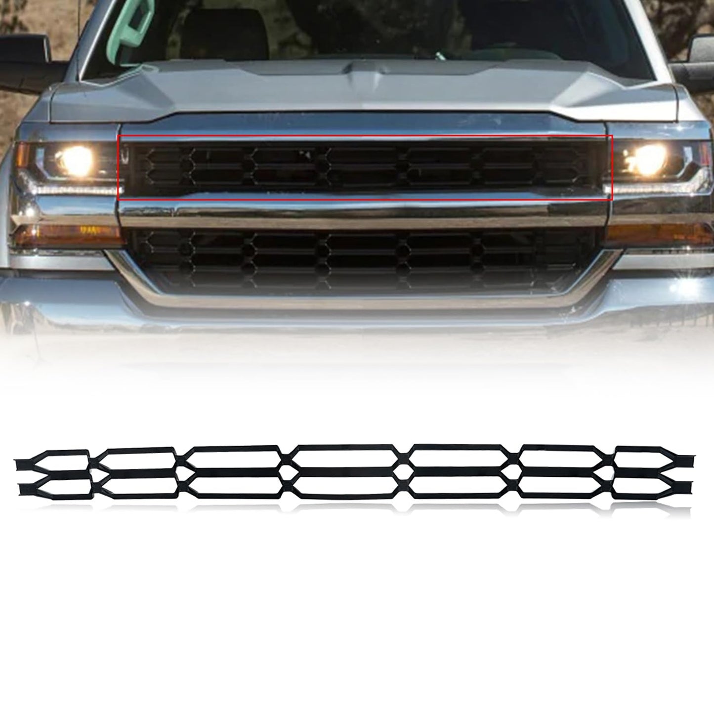 G-PLUS Front Upper Chrome Grille Insert Snap On Compatible with Chevy Silverado 1500 2016 2017 2018