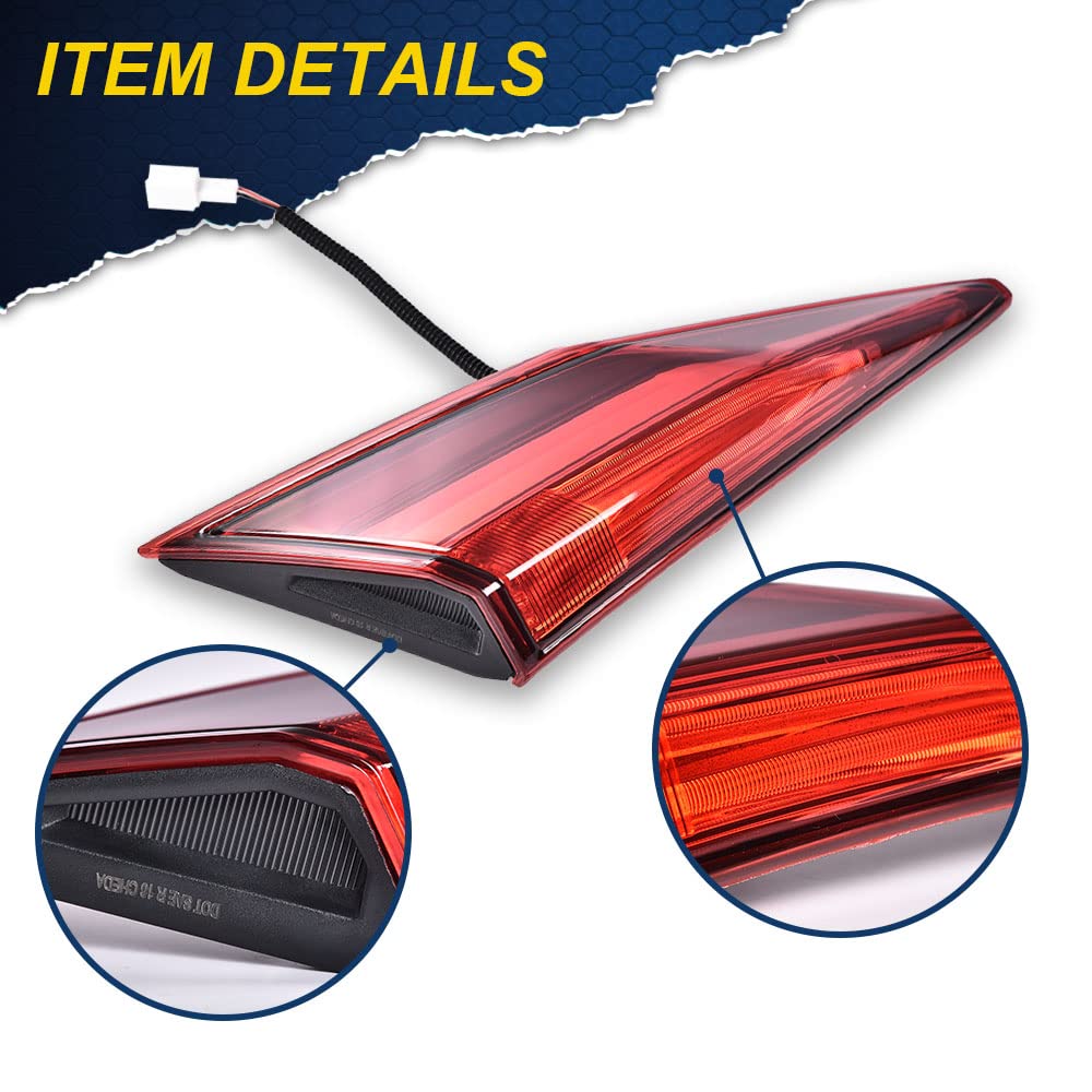 G-PLUS Tail Light - Inner Side, Replacement For 16-20 Honda Civic DX/LX/EX/EX-L/Turbo/Touring Plus/i-Style/Si/Sport 4-Door Sedan Automotive Trunk Brake Rear LED Inner Lamp Chrome Housing(Left)