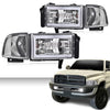 G-PLUS LED Light Strip Headlights w/o Bulbs Fit Dodge Ram 1500 1994-2001/Dodge Ram 2500 3500 1994-2002 w/o Bulbs Clear Lens Chrome Housing Clear Reflector Bumper Headlamps,faros delanteros Assembly