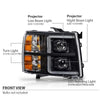 G-PLUS LED Tube Dual Projector Headlights Assembly, Fit Chevy Silverado 2500 3500 & HD 2007-2014/Fit Chevy Silverado 2007-2013,Headlamps Clear Lens Black Housing Amber Reflector,faros delanteros