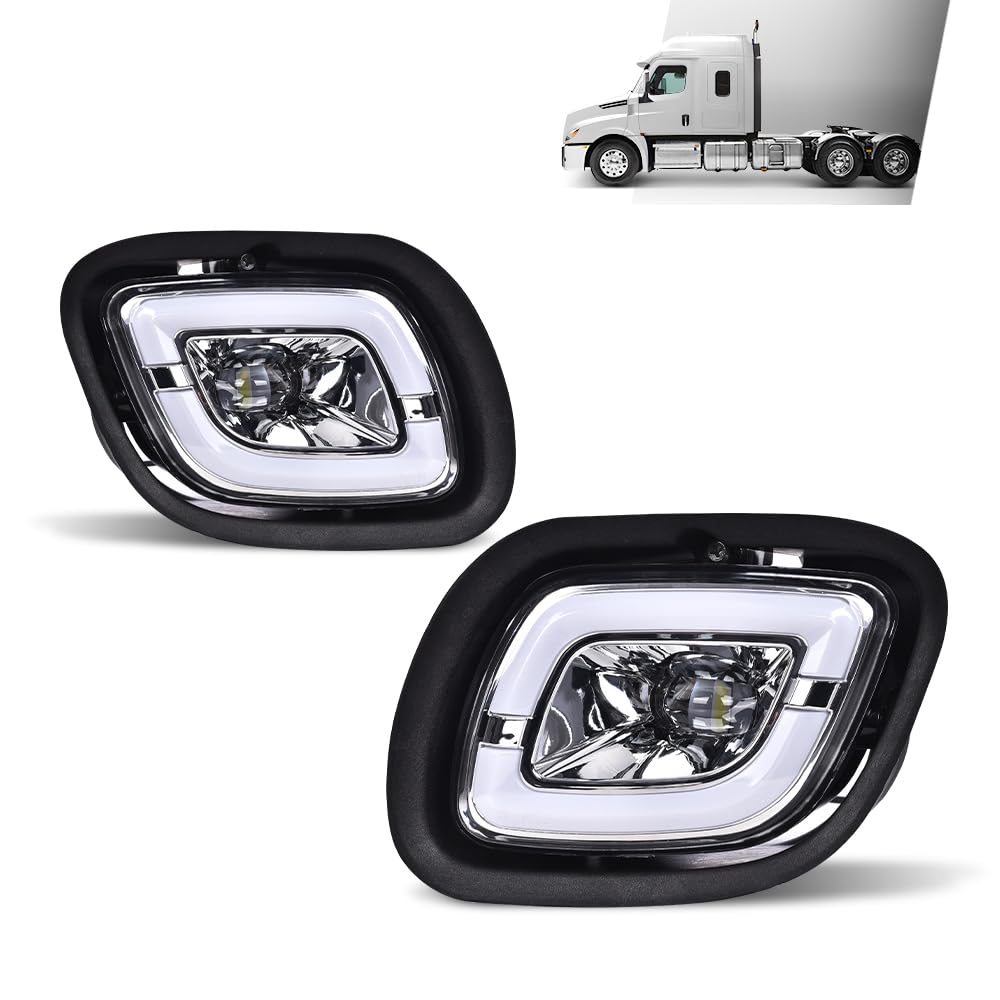 G-PLUS LED Fog Lights Compatible with Freightliner Cascadia 2008-2017 (For Models Without Daytime Running Lights) LH & RH LED Fog Lamps White Light Clear Lens Chrome Housing